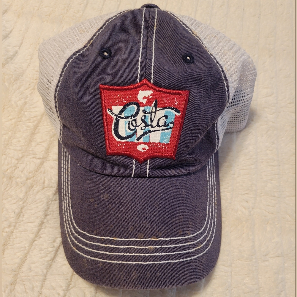 Costa Mud Splattered Blue and White Mesh Hat